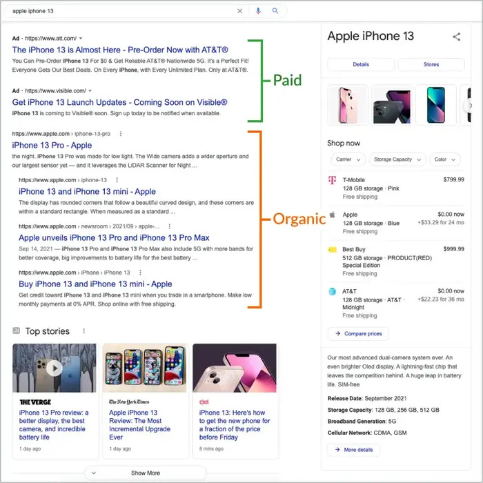 organic vs. paid search results